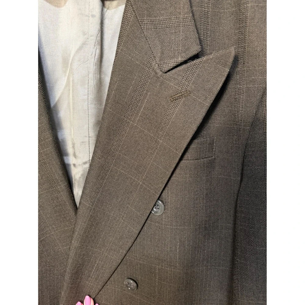 Vintage Falcone Blazer Jacket Size 44 Regular Double Breasted Glen Plaid Brown